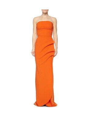 Betsy & Adam Strapless Orange Column Gown